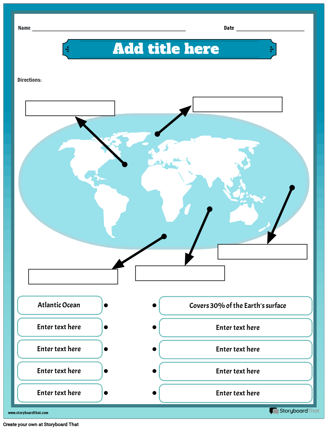 The Five Oceans Worksheet-Matching type