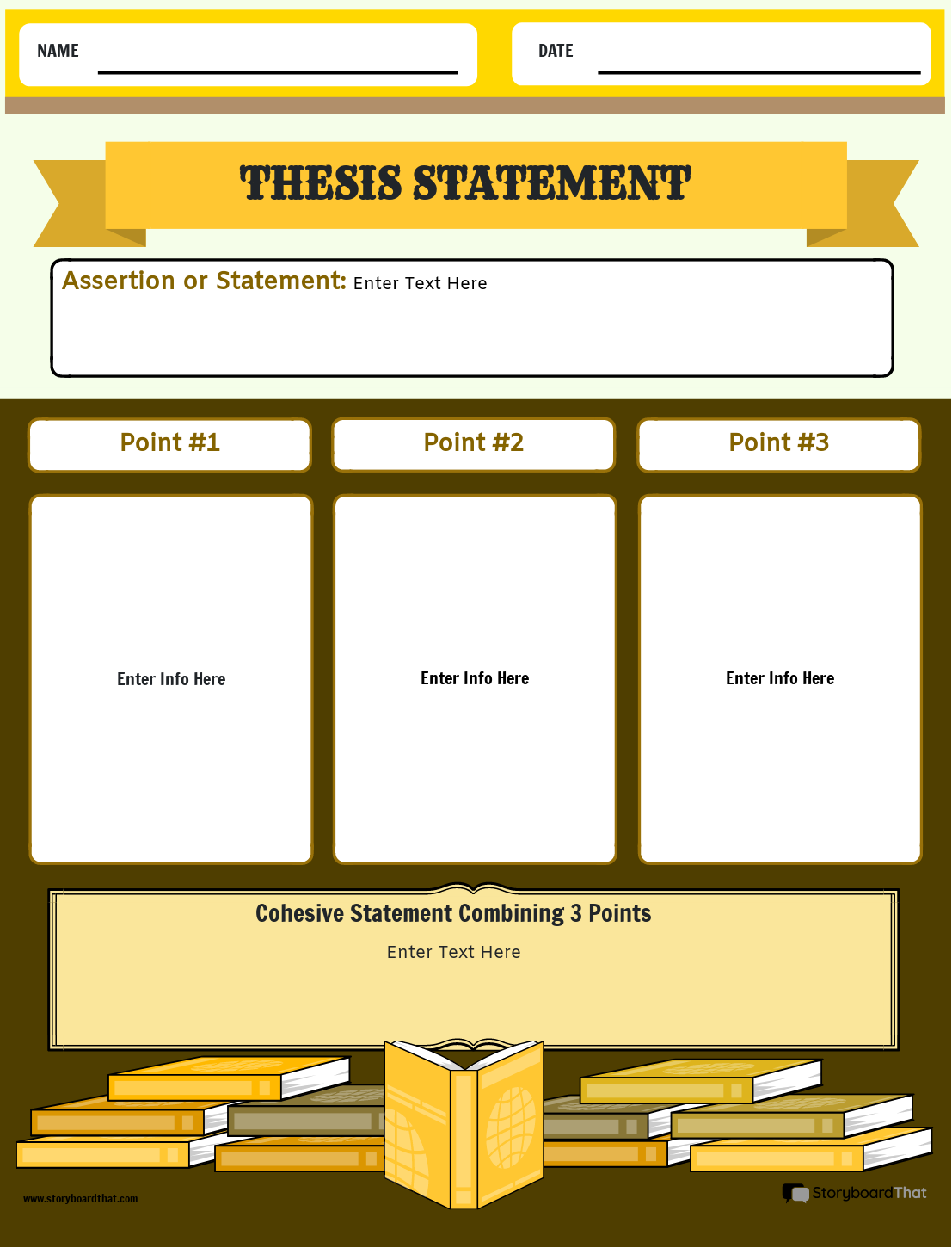 Thesis Statement Worksheet Featuring a Book Theme
