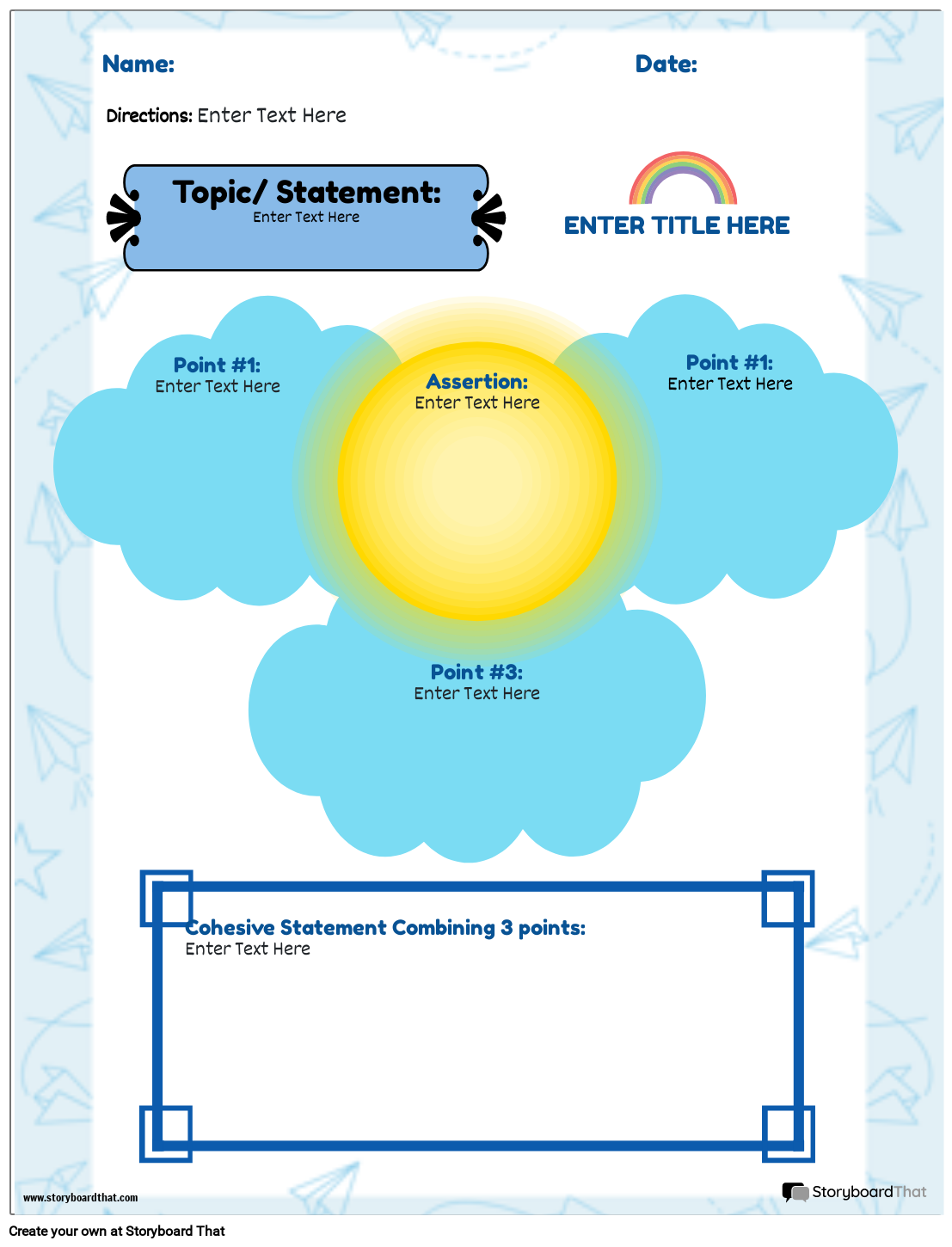Sunny Sky Themed Practice Thesis Statement Template