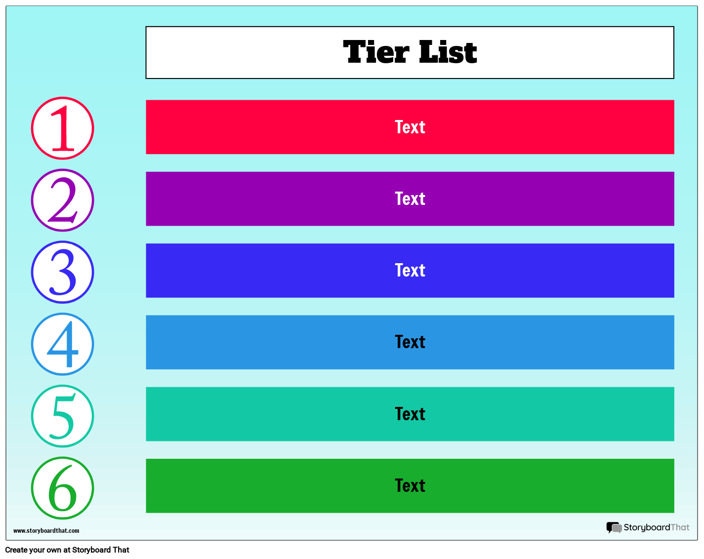 Landscape Based Multicolored Tier List Worksheet