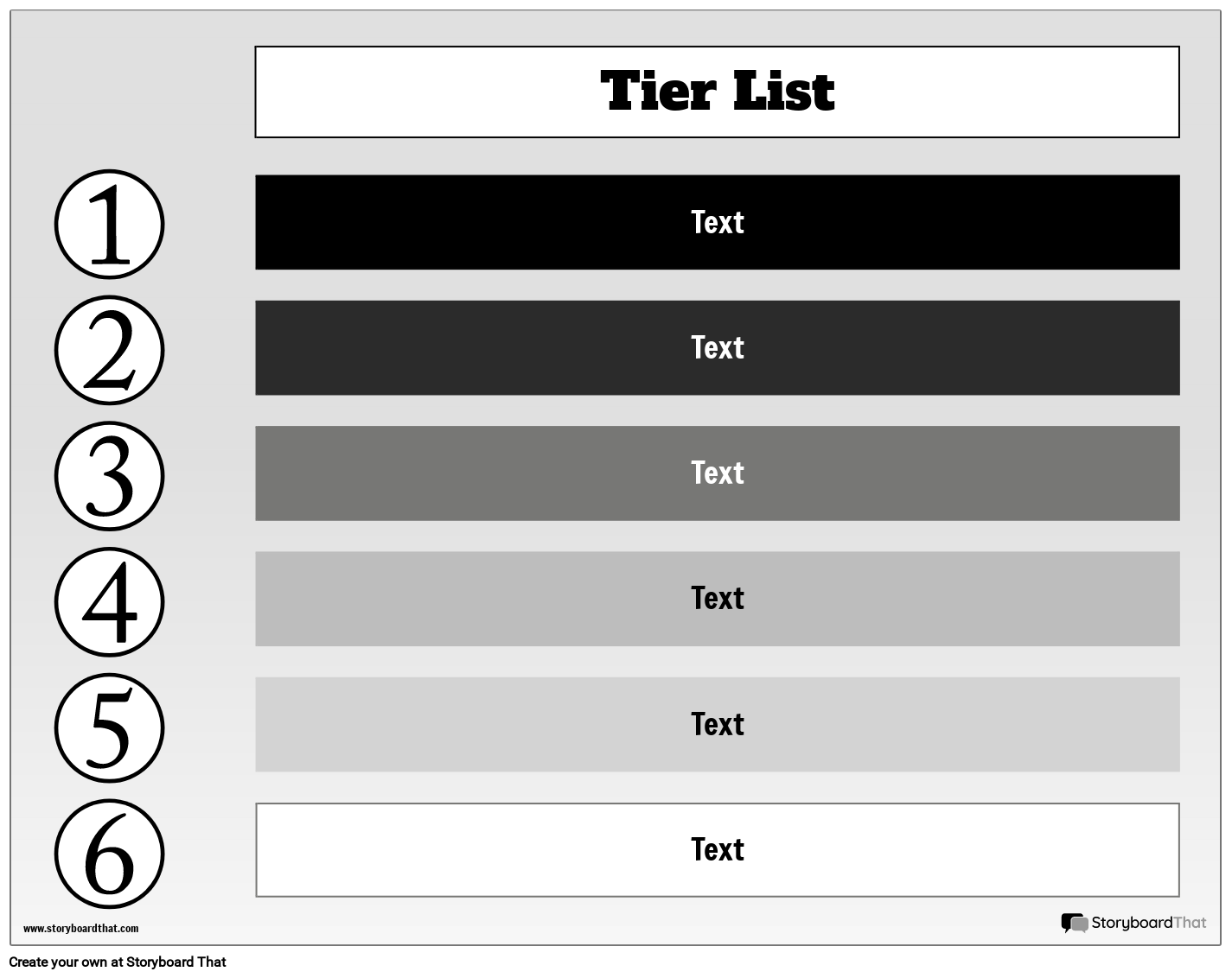 Simple Dark & Light Boxes Based Tier List Worksheet