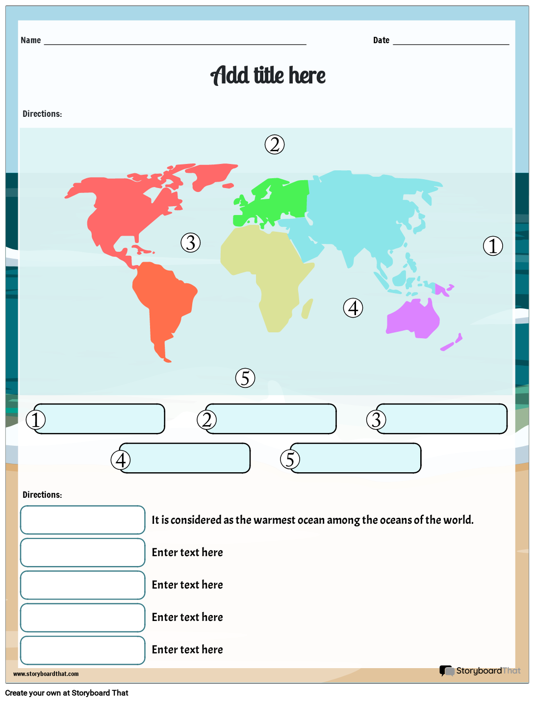 Tracing the Oceans of the World Worksheet