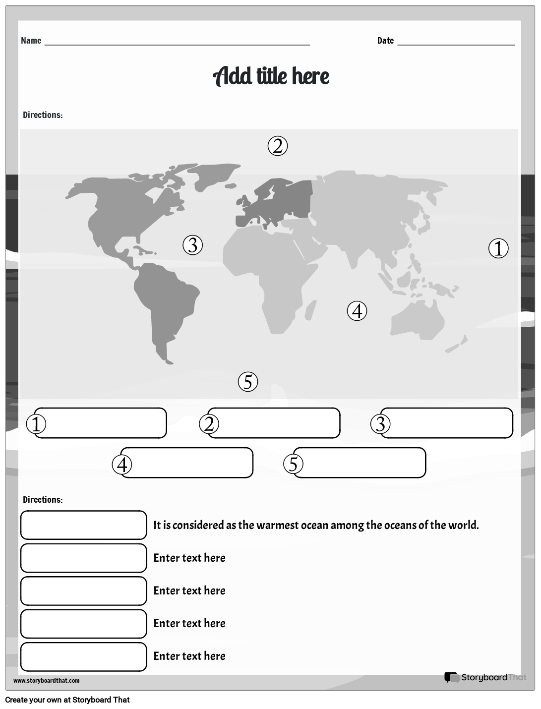 Tracing the Oceans of the World Worksheet Black and White