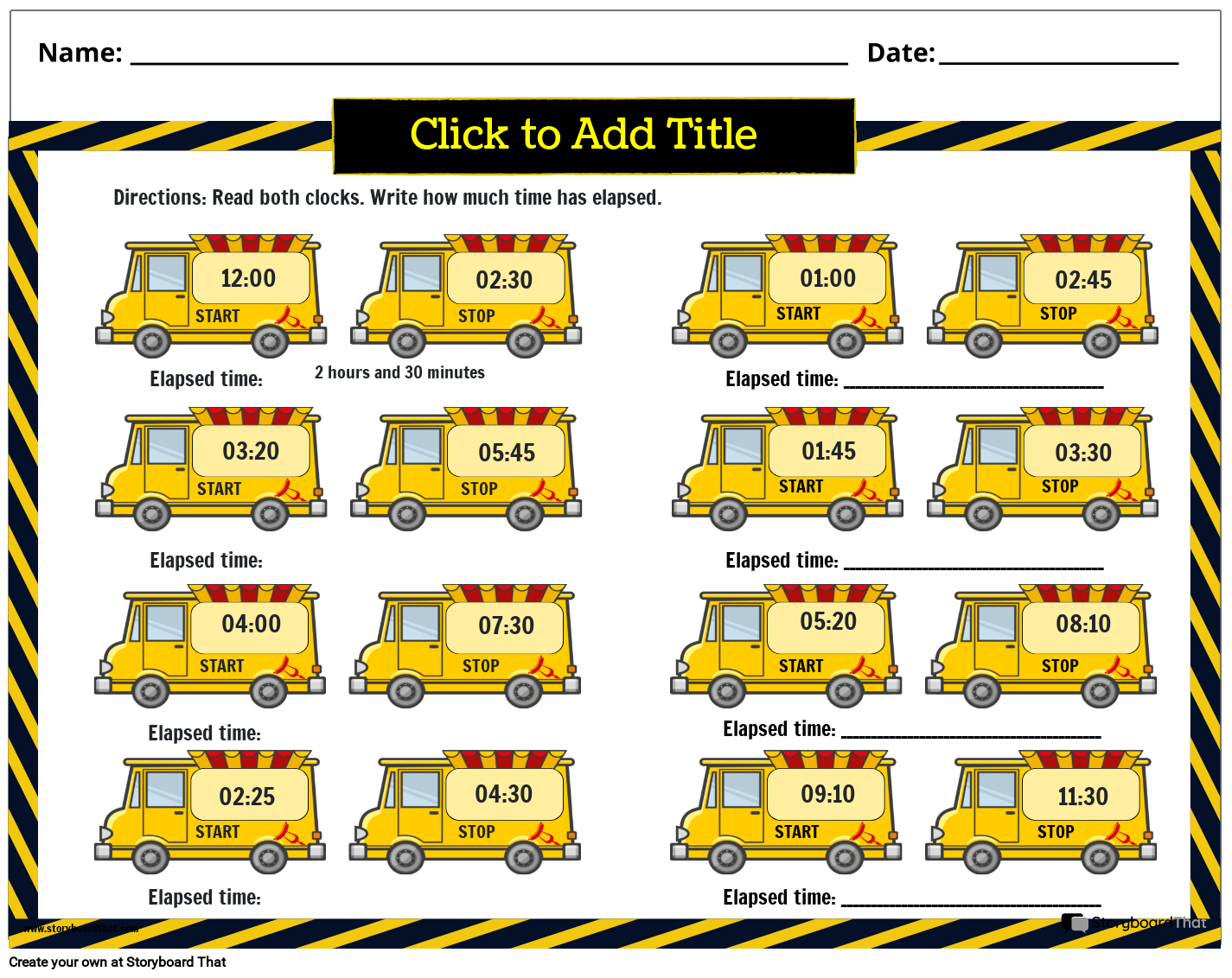 TRUCK THEMED - ELAPSED TIME WORKSHEET