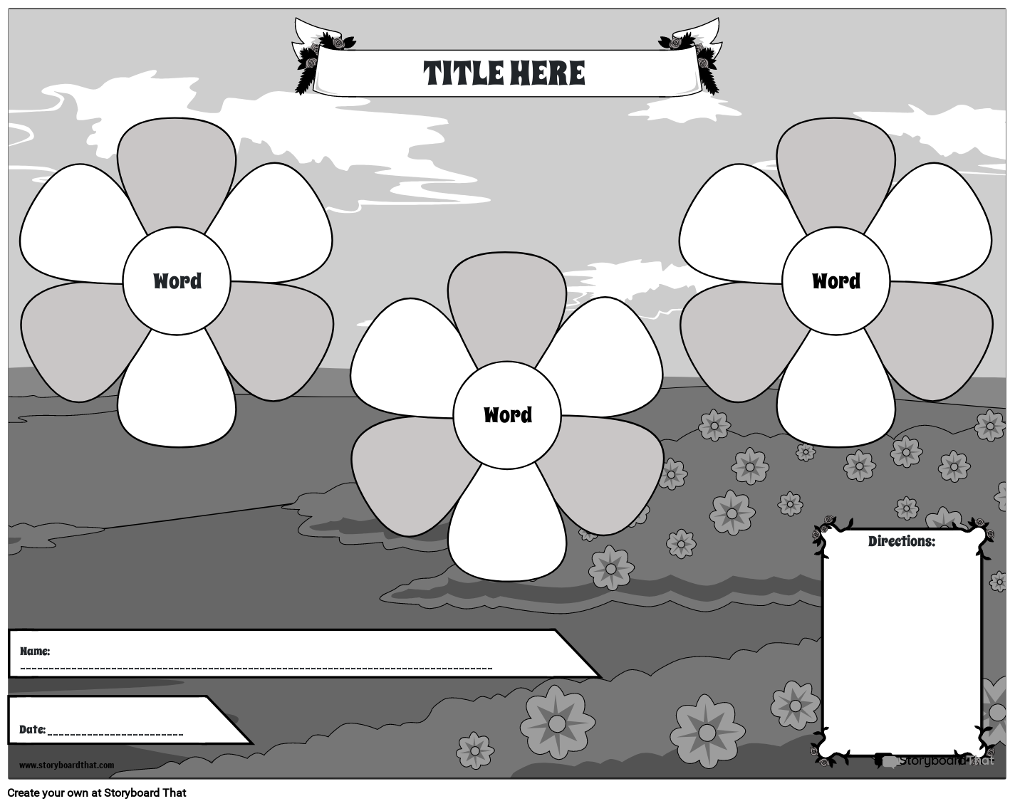 Type of Verbs Flower Diagram Black and White