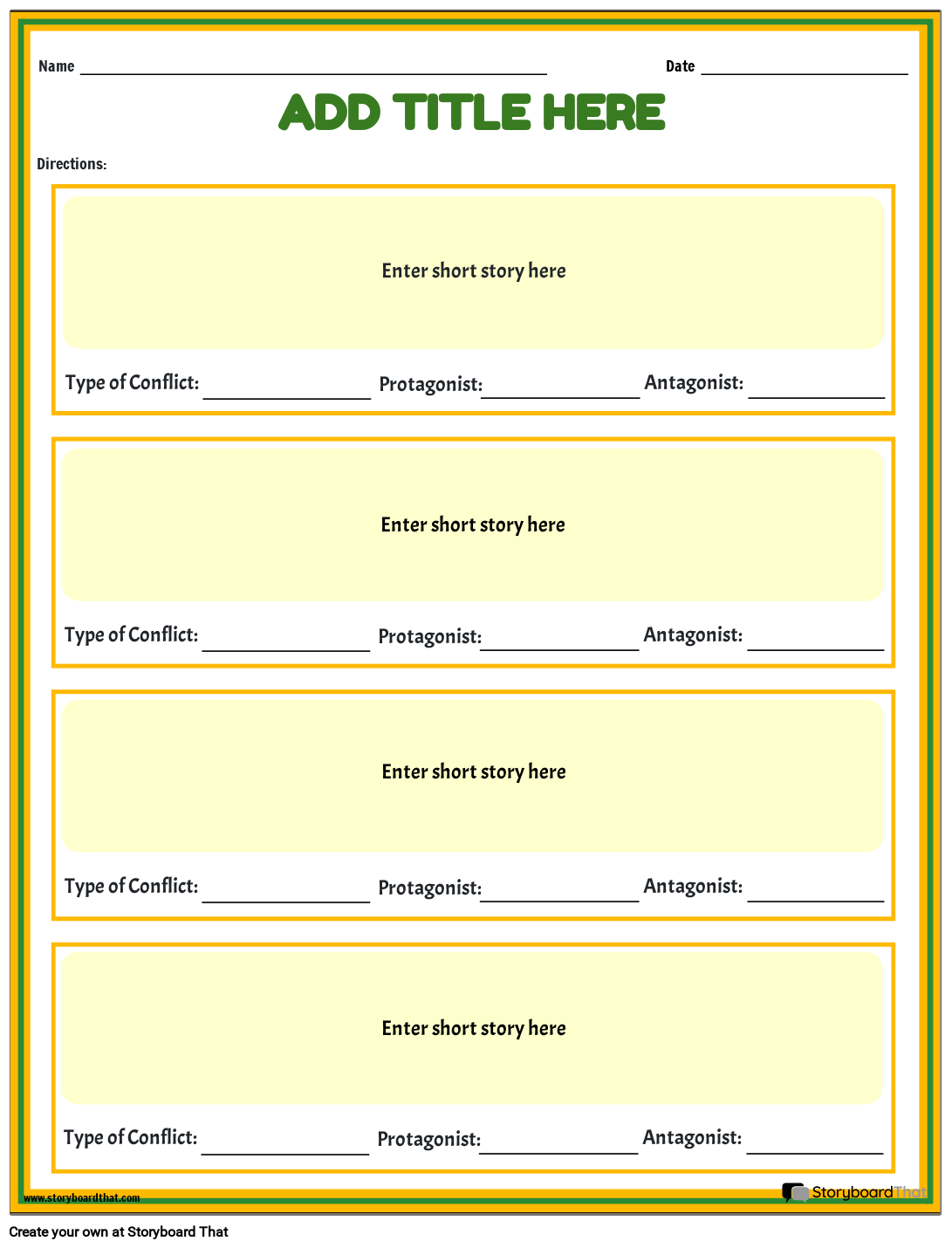 Types of Conflicts Worksheet Template