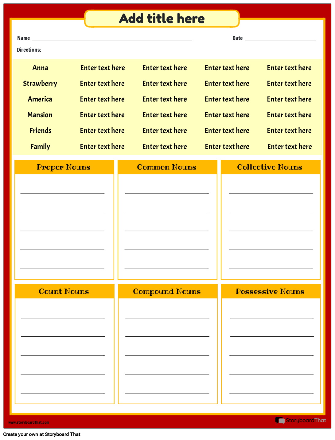 Types of Nouns Worksheet