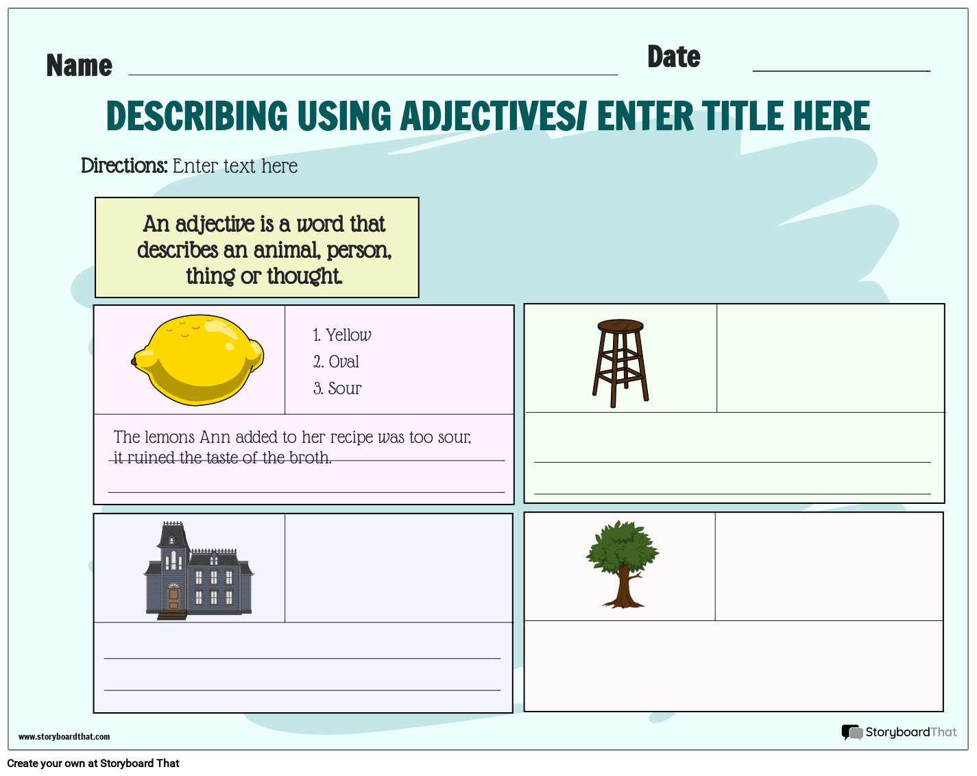 Use of Adjectives for Description Worksheet