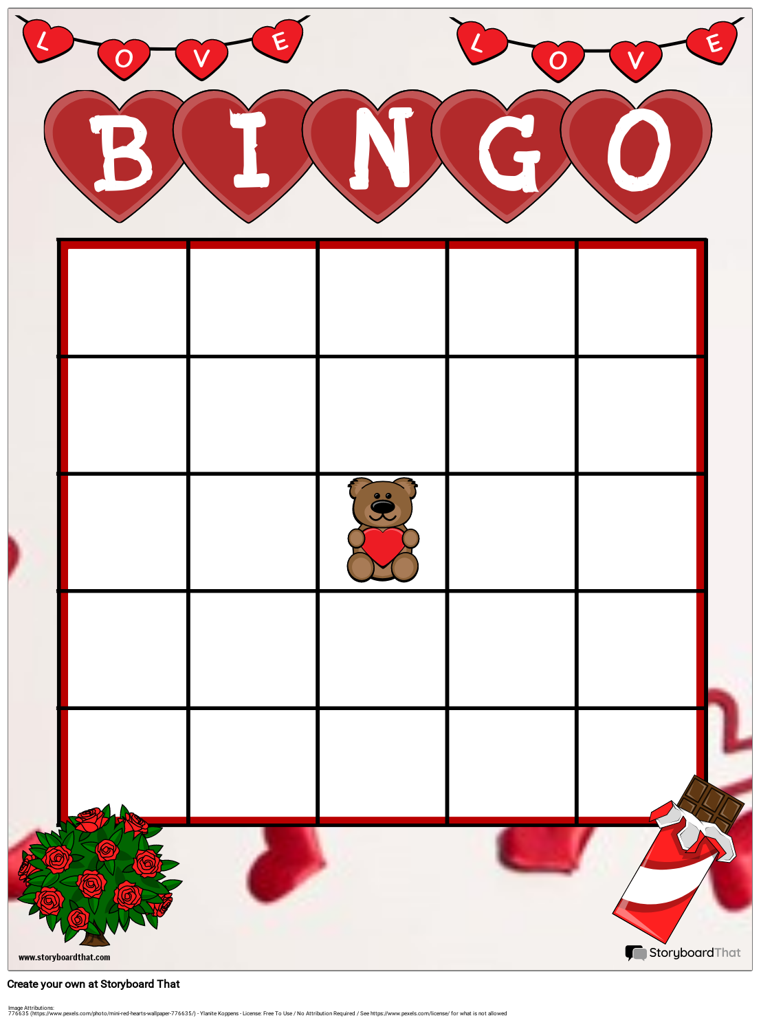 Valentines Day Bingo Card Game