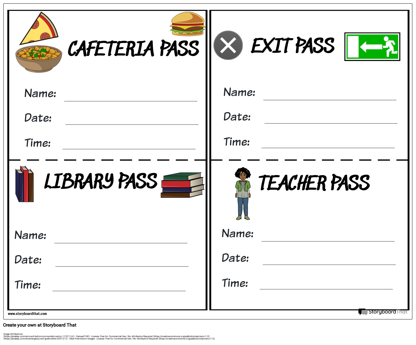 School Hall Passes with Icons
