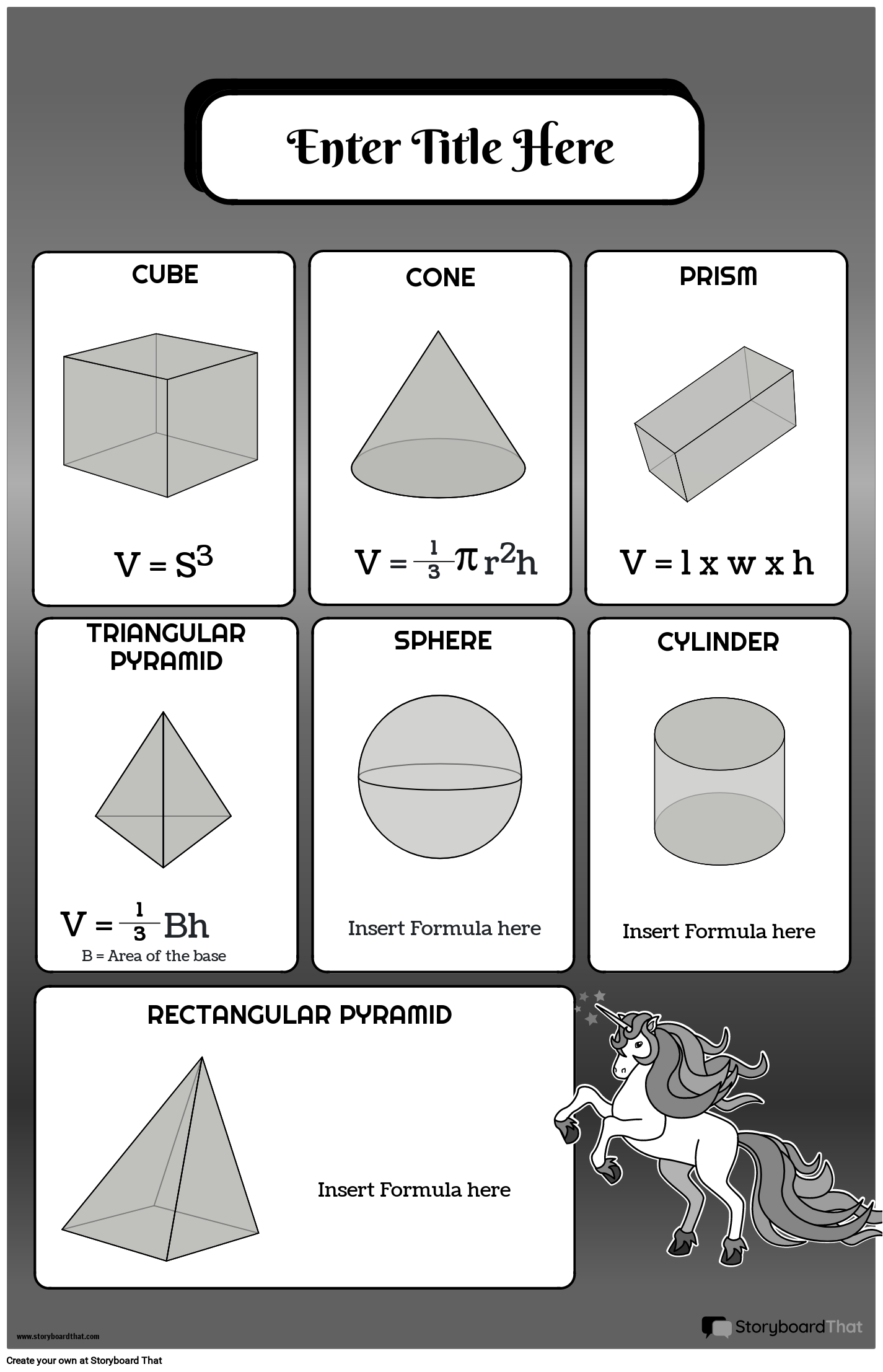 Volume Formula Poster with Unicorn