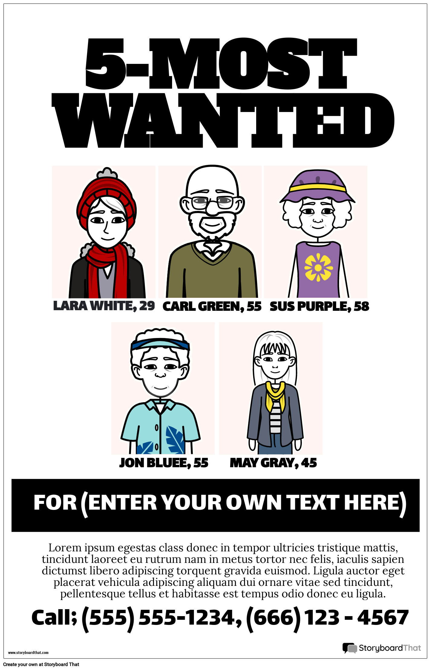 Wanted poster for 5 suspects
