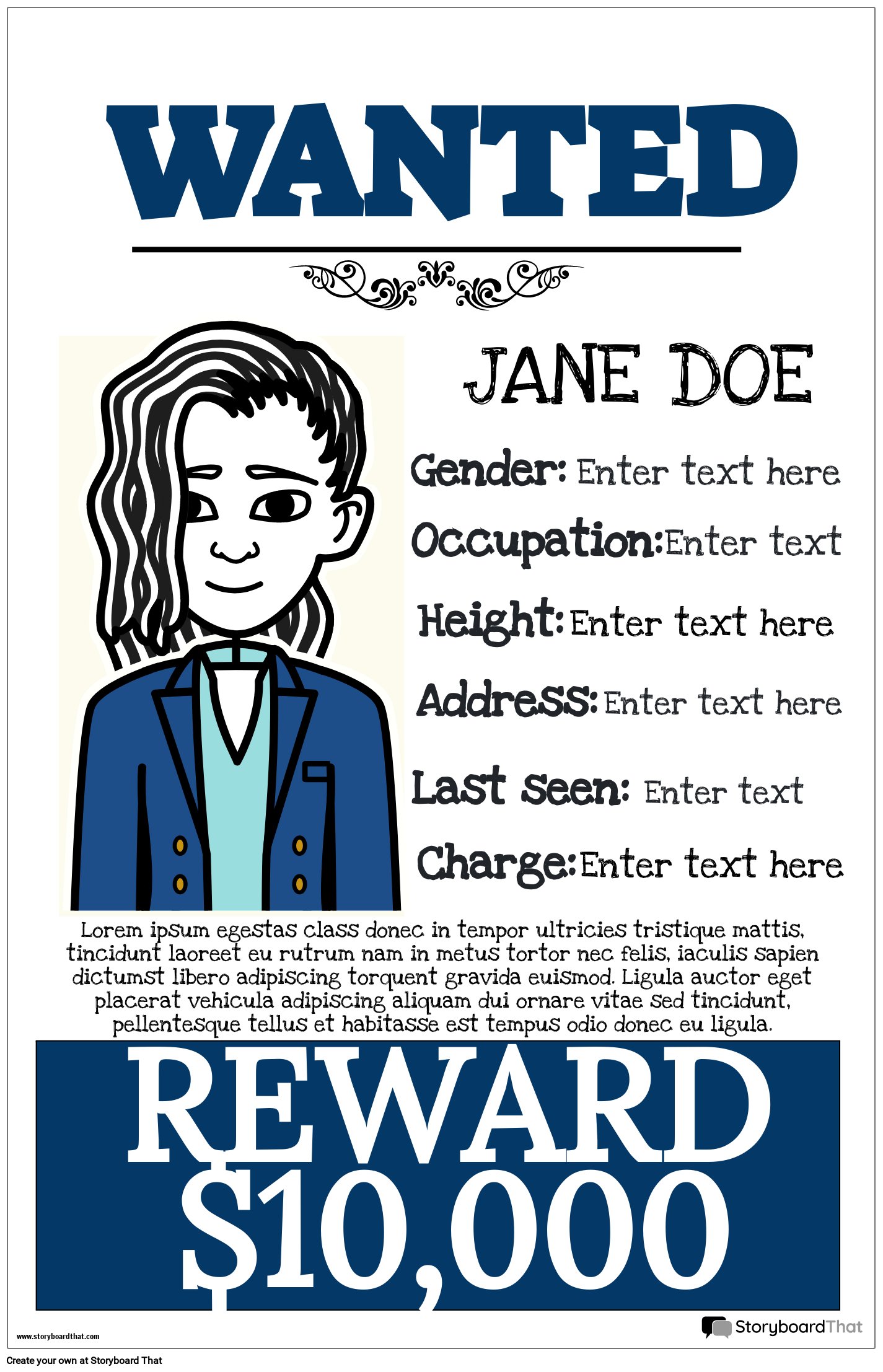 Wanted poster with details