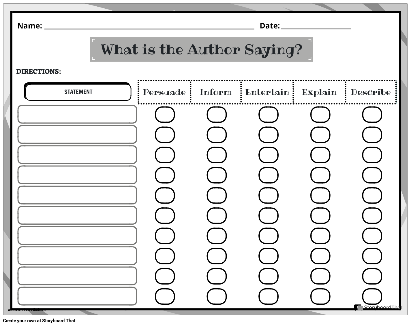 What's the Author is Saying - Author's Purpose Worksheet