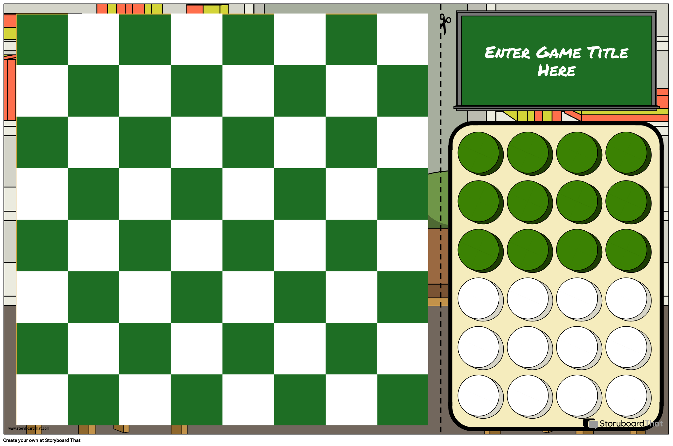 White and Green Checkers Game Template
