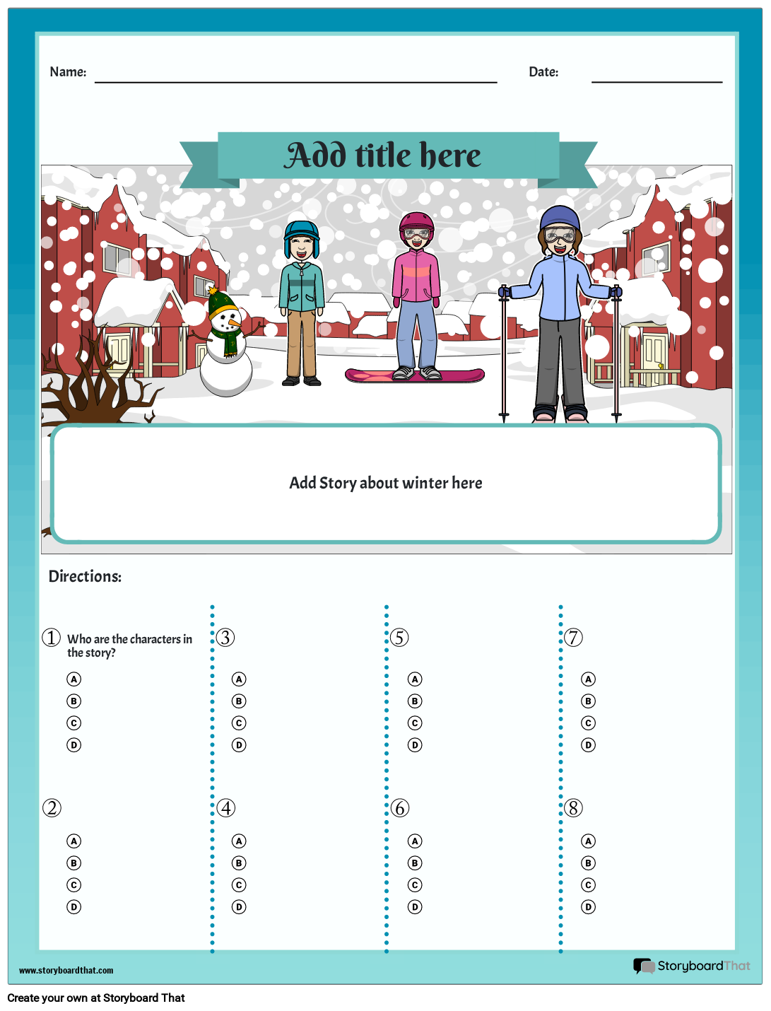 Winter-themed Story Elements  Worksheet