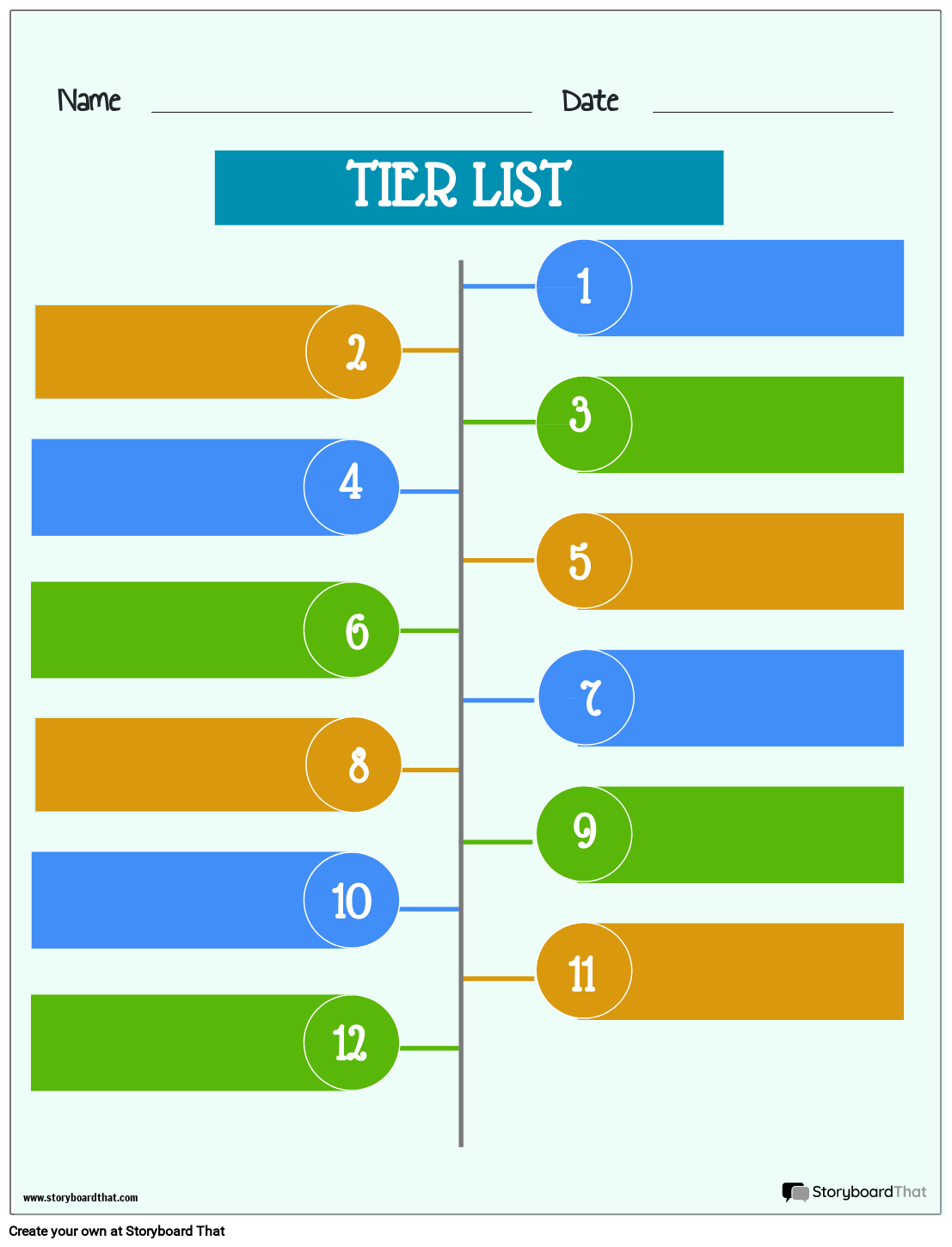 Worksheet for tier list activities