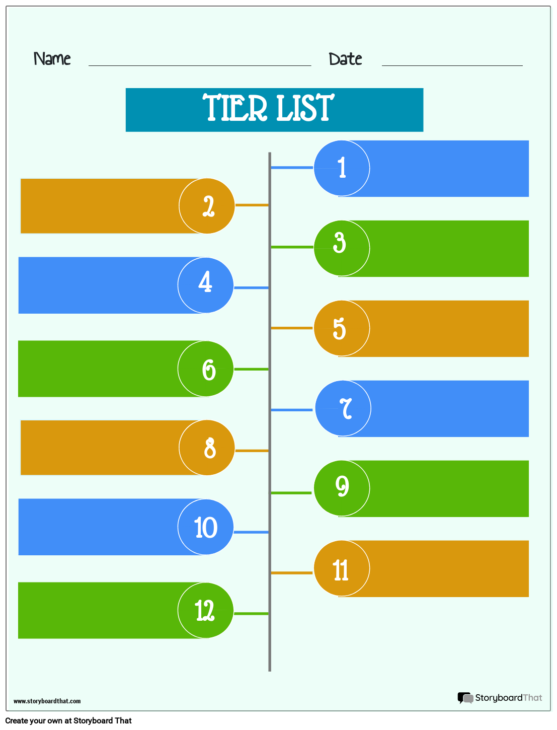 Colorful Tier List Worksheet with 12 Tiers