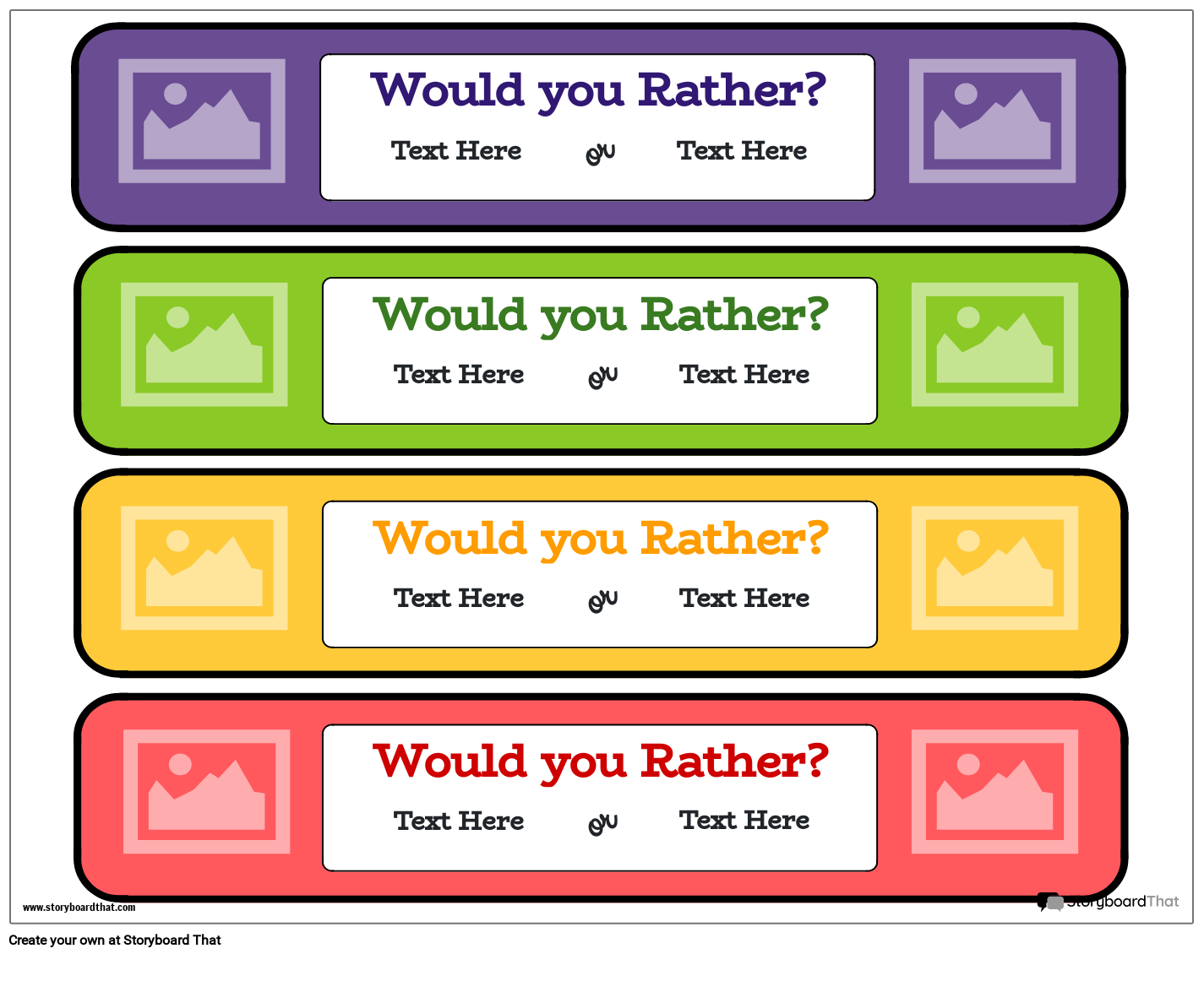 Would You Rather Printable Template Storyboard