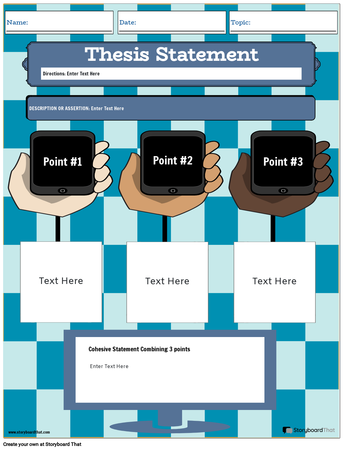 Thesis Statement Worksheet with Blue Checkered Background