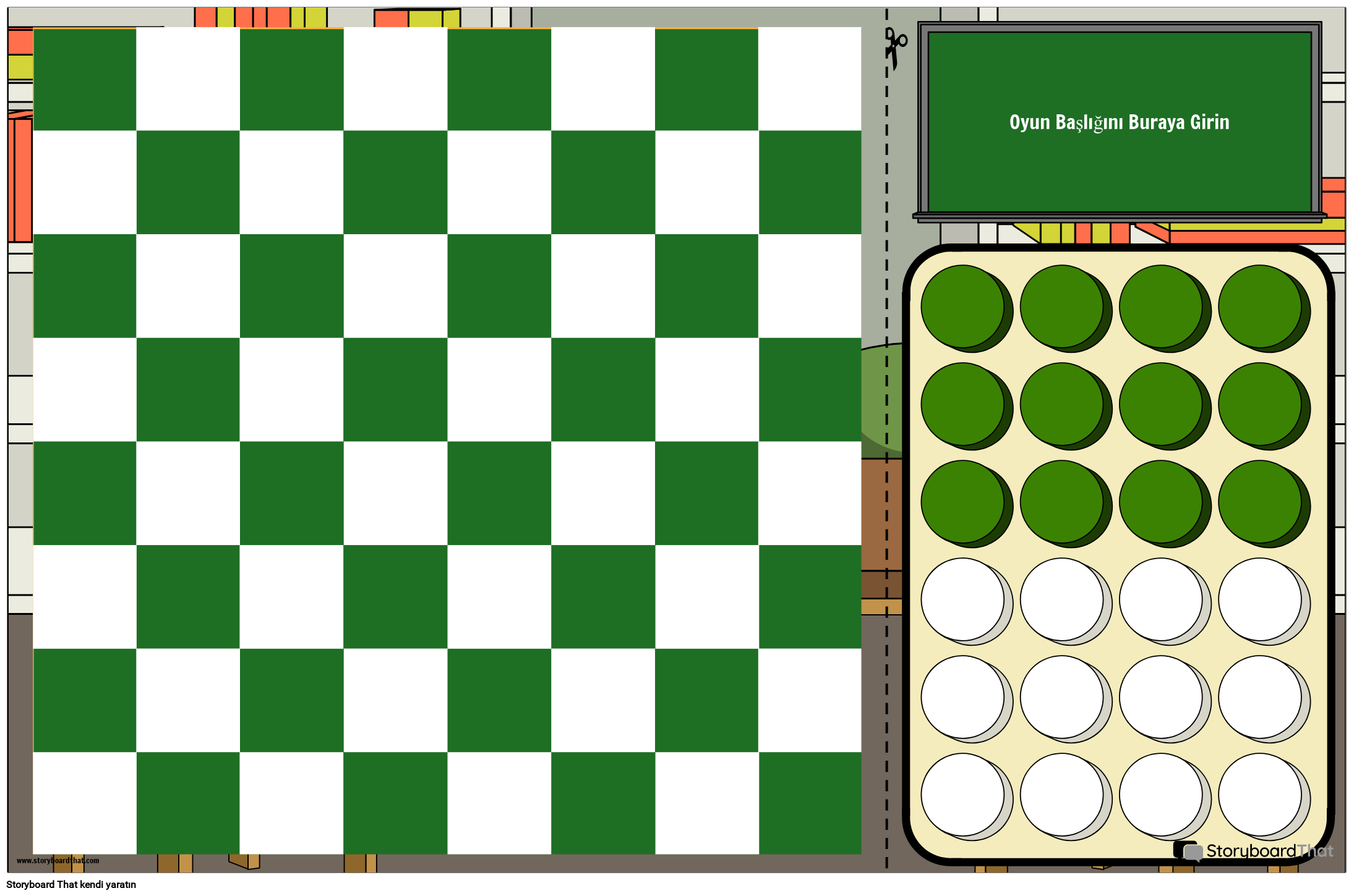 Beyaz ve Yeşil Dama Oyun Şablonu