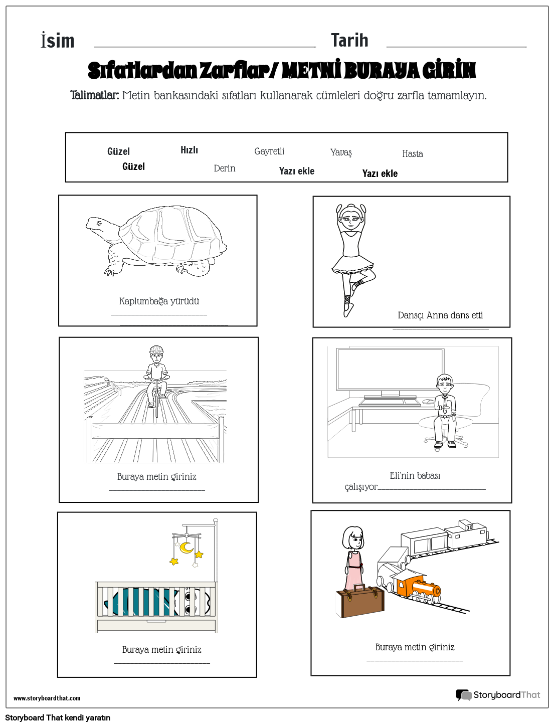Çocuklar için zarf çalışma sayfaları