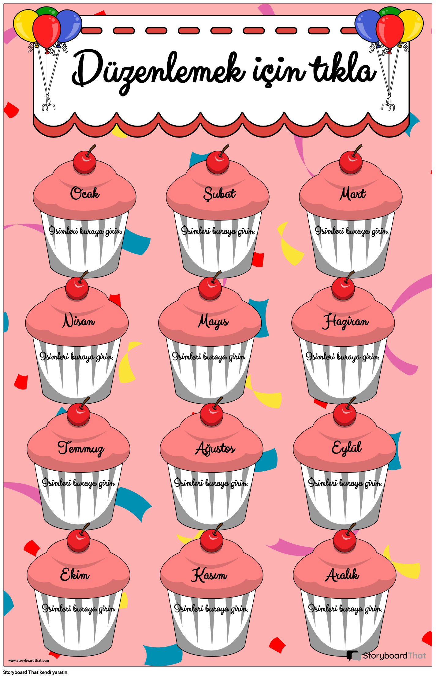 Cupcake Temalı Doğum Günü Posteri