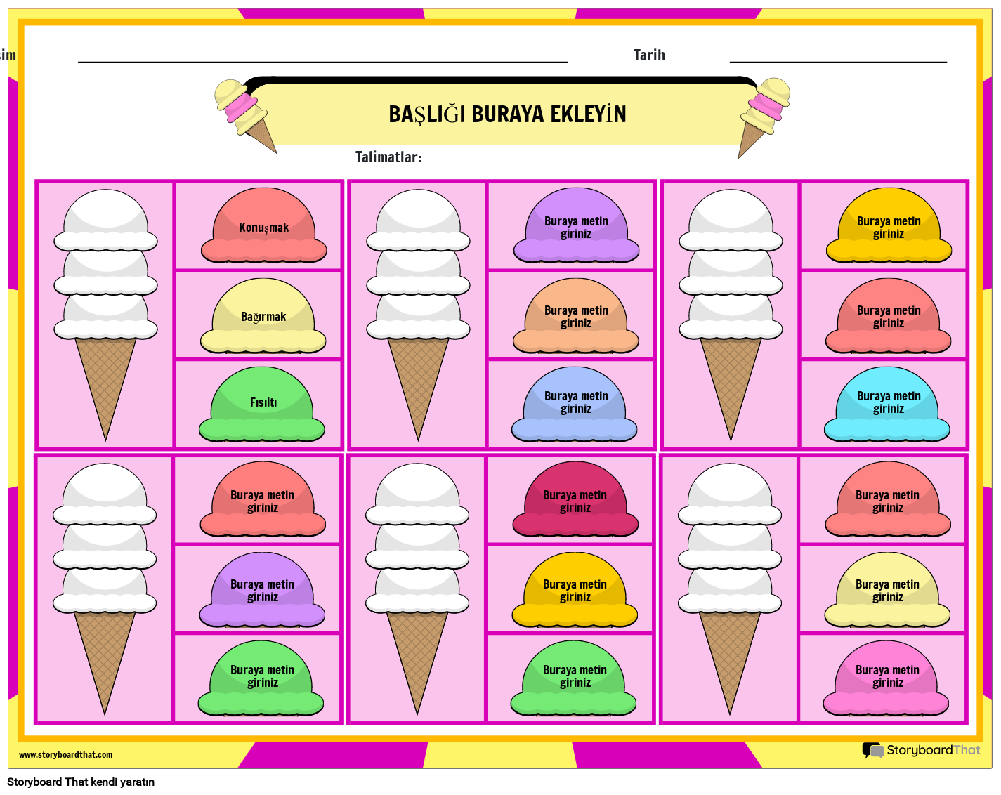 Dondurma Temalı Anlam Tonları Çalışma Sayfası