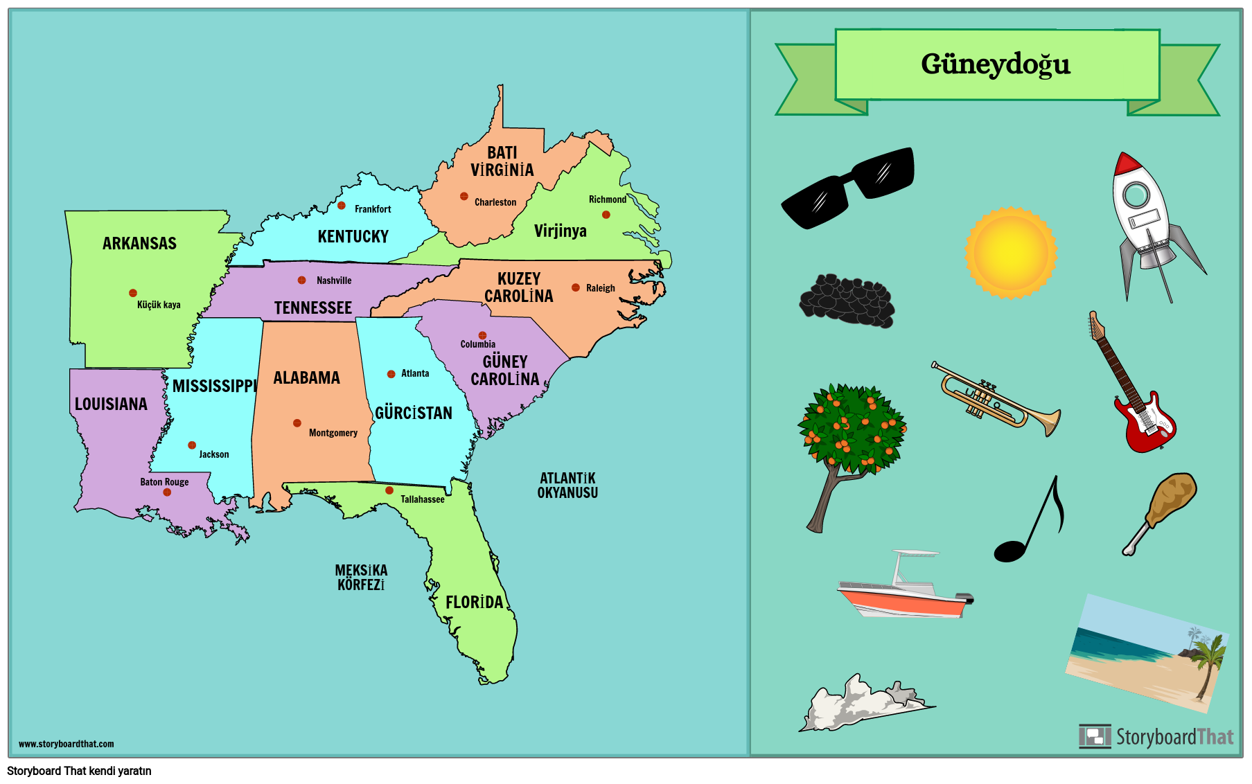 Güneydoğu Amerika Birleşik Devletleri Haritası
