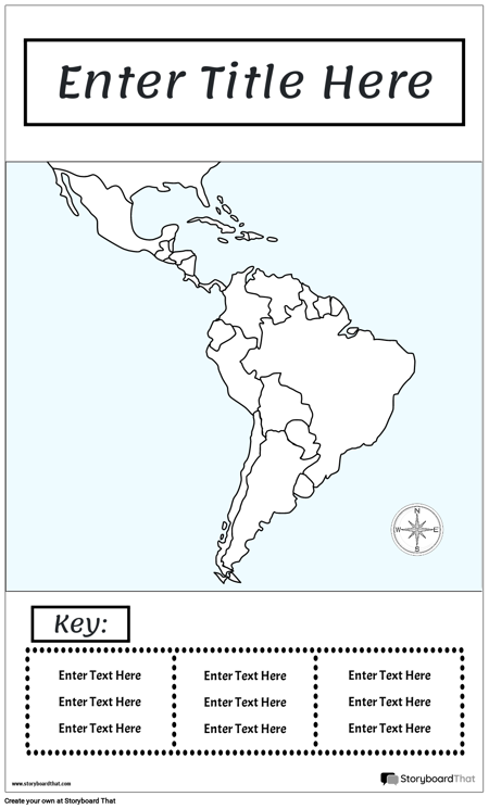 Harita Posteri 15 BW Portre-Orta ve Güney Amerika