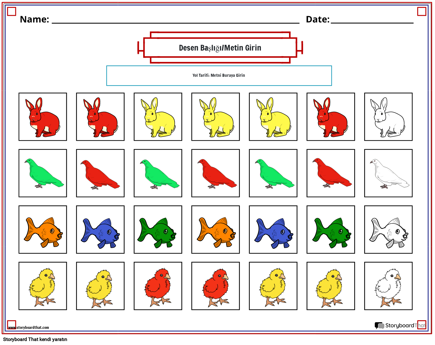 Hayvan rengi desen çalışma sayfası