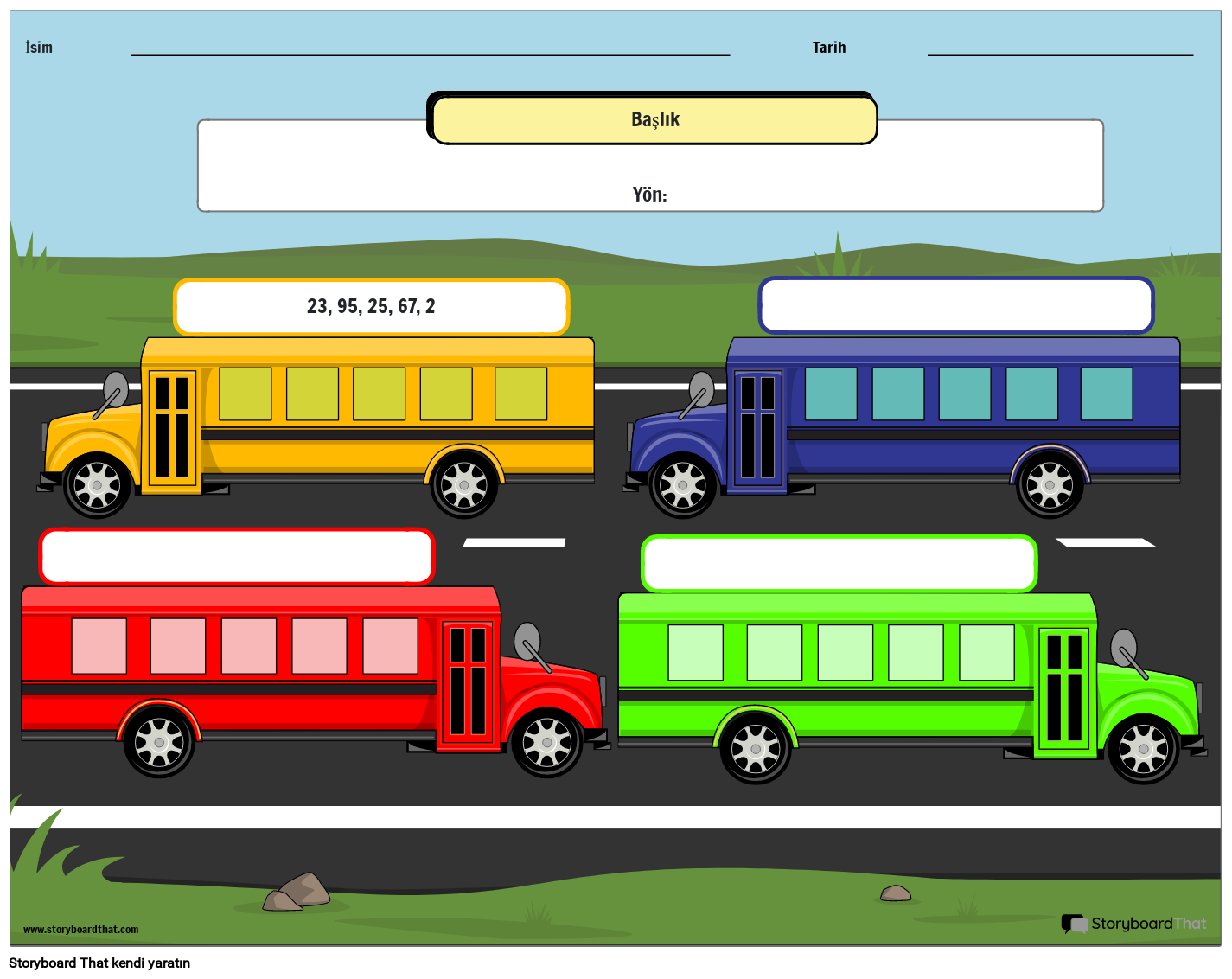 Otobüs Temalı Yazdırılabilir Sipariş Numaraları Çalışma Sayfası