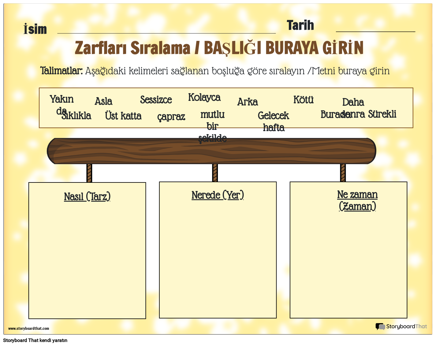 Zarf türleri çalışma sayfası