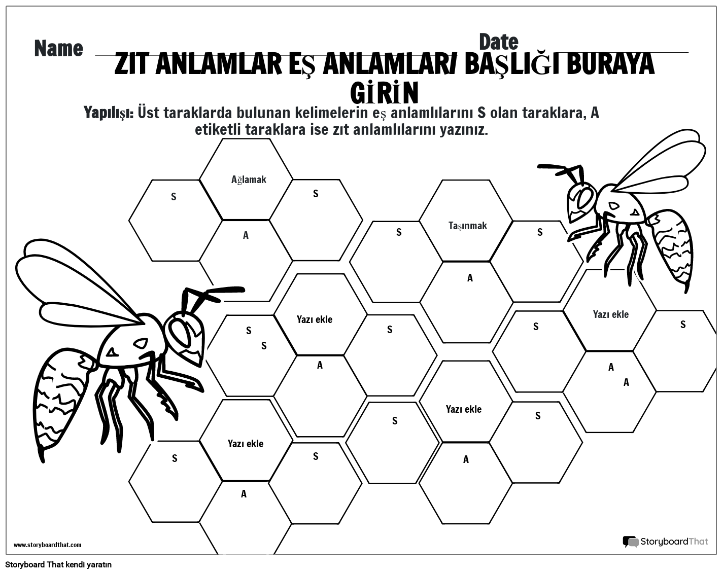 Zıt anlamlılar ve eşanlamlılar için çalışma sayfası gri