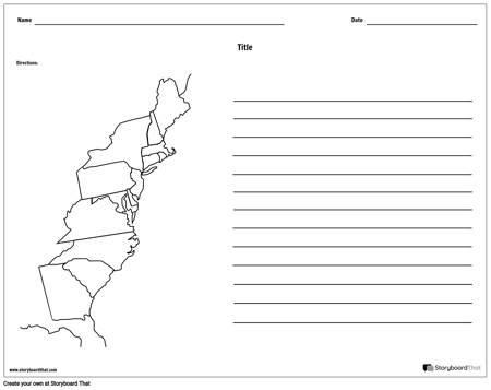13 Colonies Map - With Lines