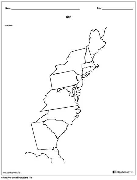 13 Colonies Map Black and White Blank