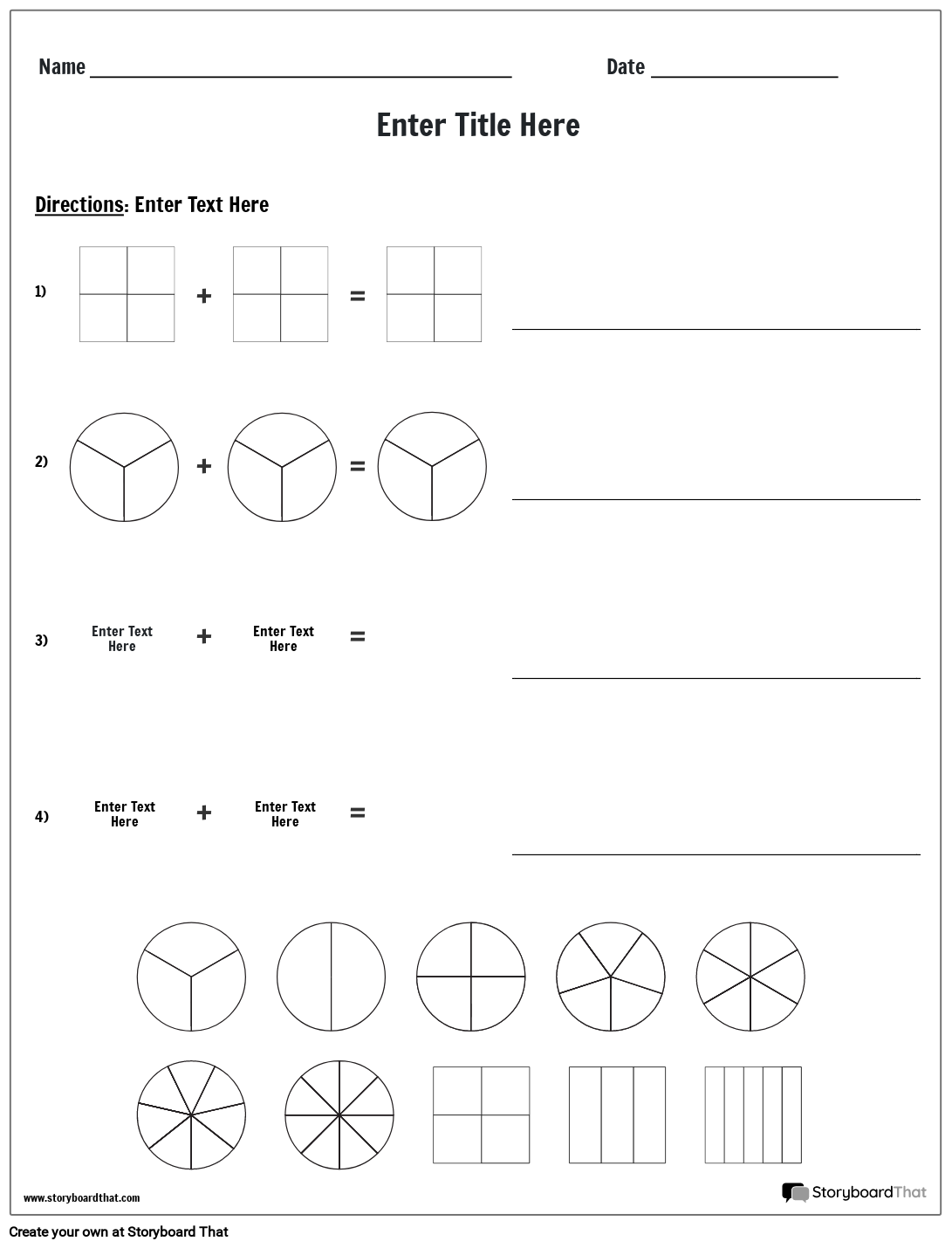 Adding Fractions Template Storyboard By Worksheet templates
