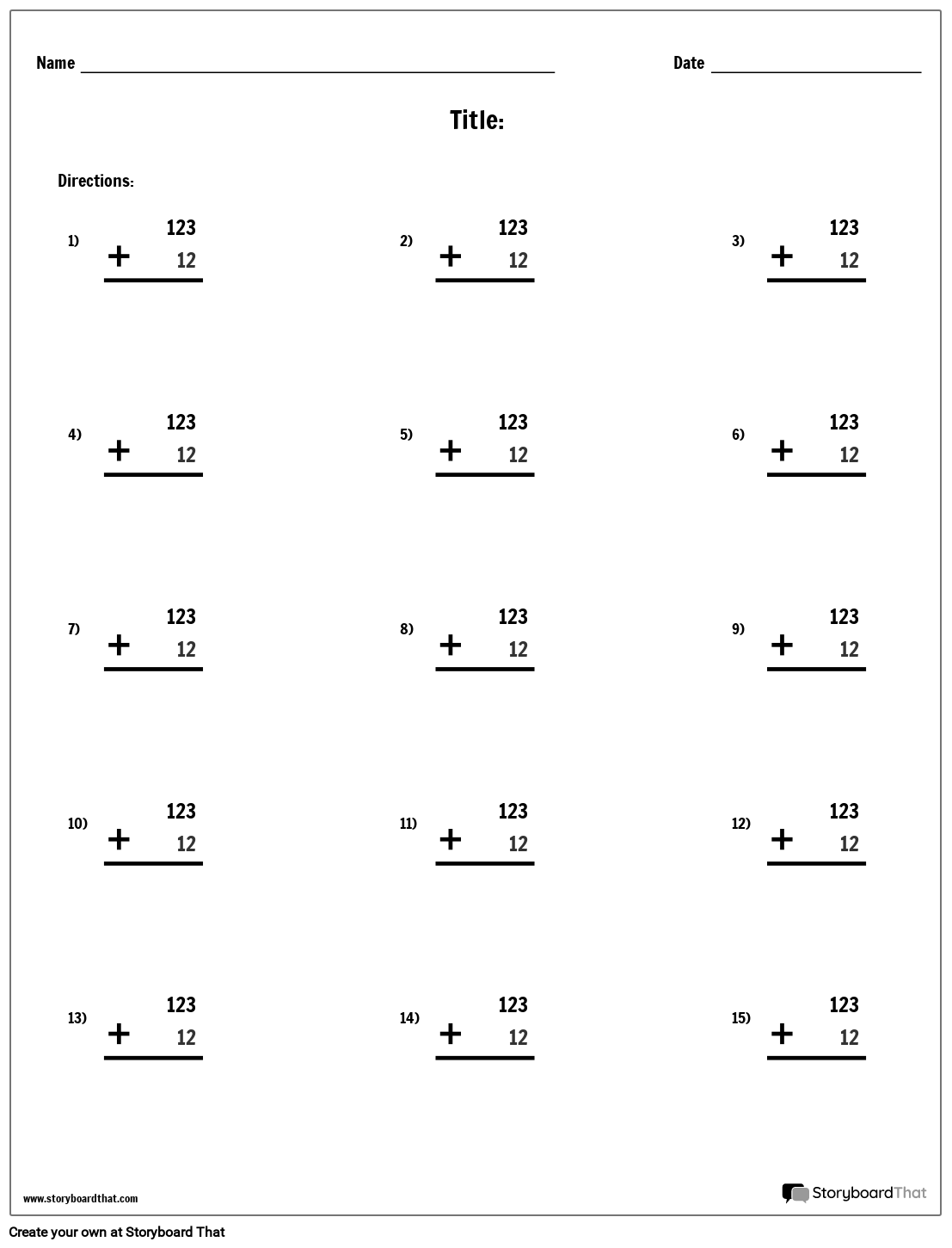 Ready-to-Use Math Addition Template