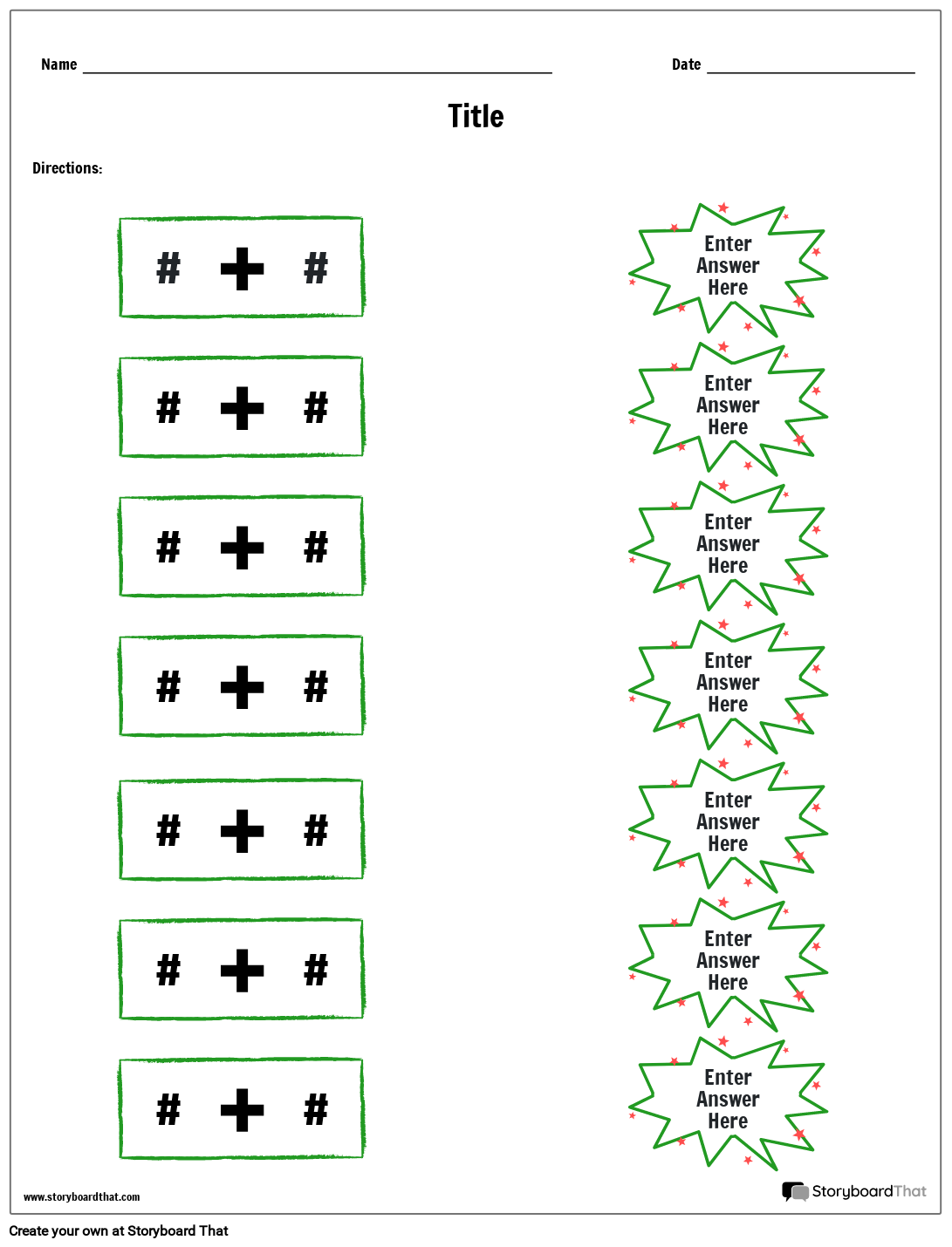 addition-matching-storyboard-par-worksheet-templates