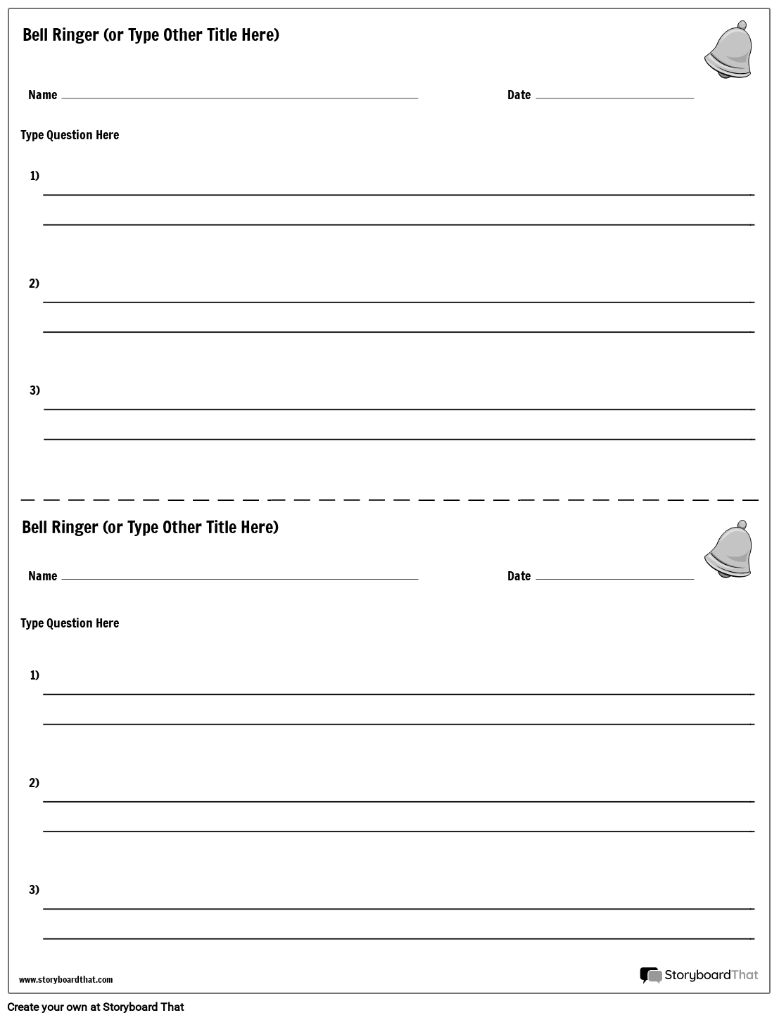 3 Questions Bell Ringer Template Design