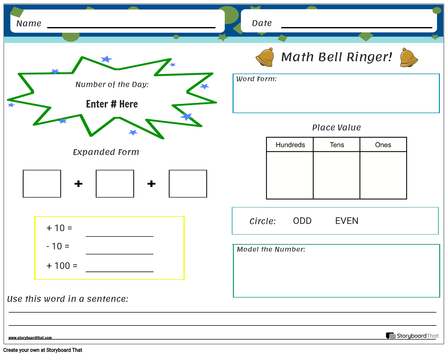 Math Based Landscape Bell Ringer Worksheet
