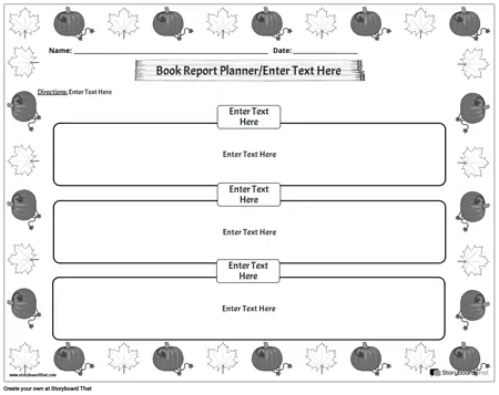 Book Report Planning Sheet - Landscape BW 1