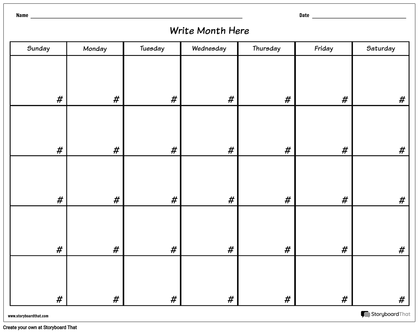 Printable Calendar Templates Custom Calendar Maker StoryboardThat