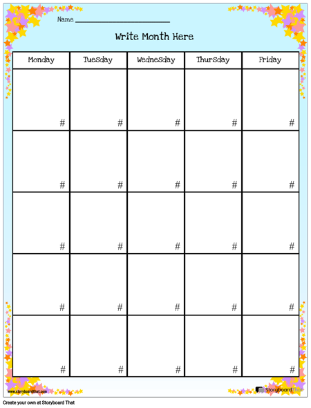 Calendar Worksheet Stars