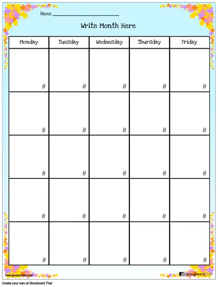 Calendar Worksheet Stars