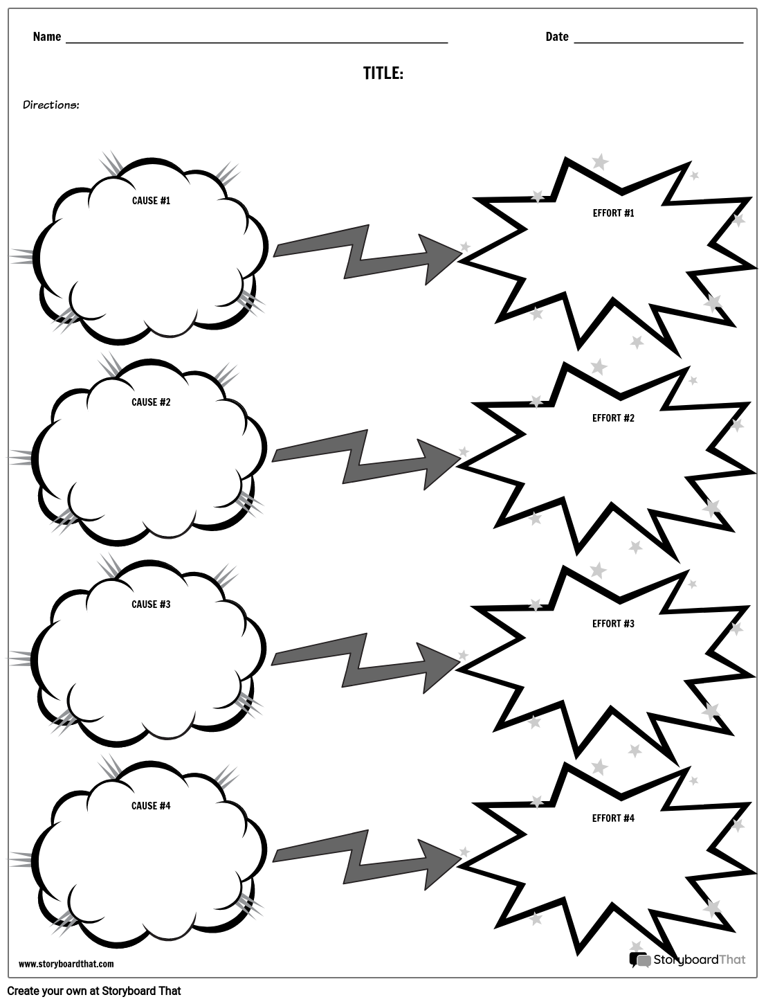 Cause and Effect Worksheet with Clouds and Explosions