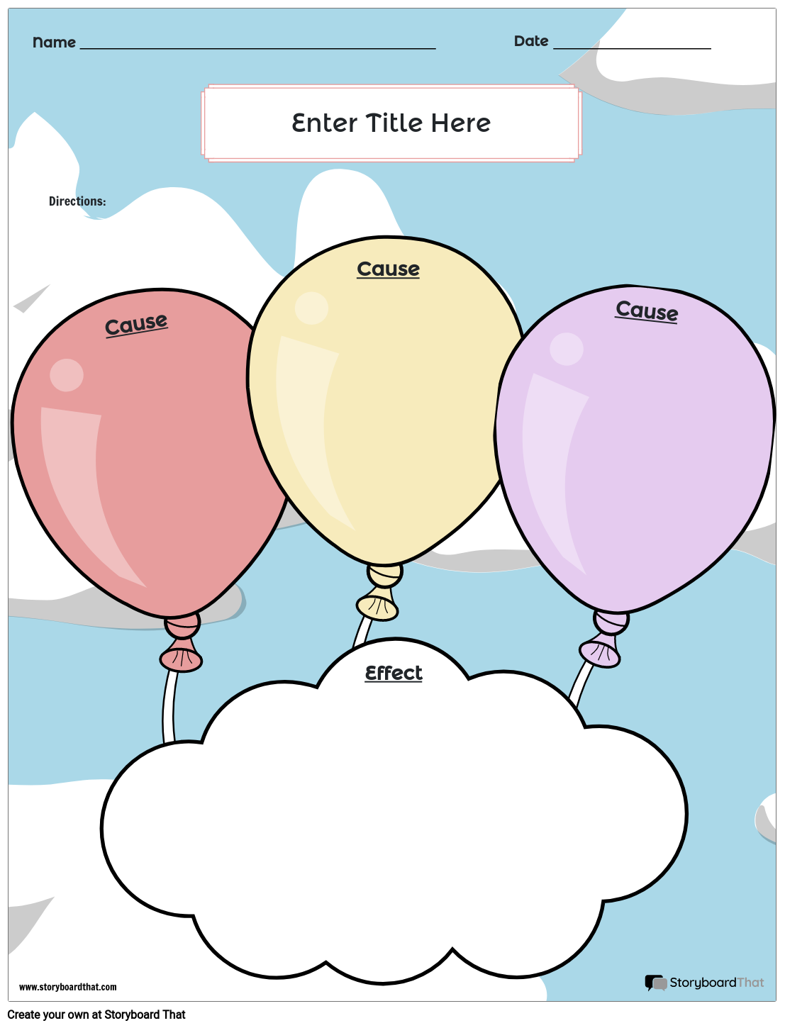 Colorful Sky Themed Cause and Effect Worksheet Design
