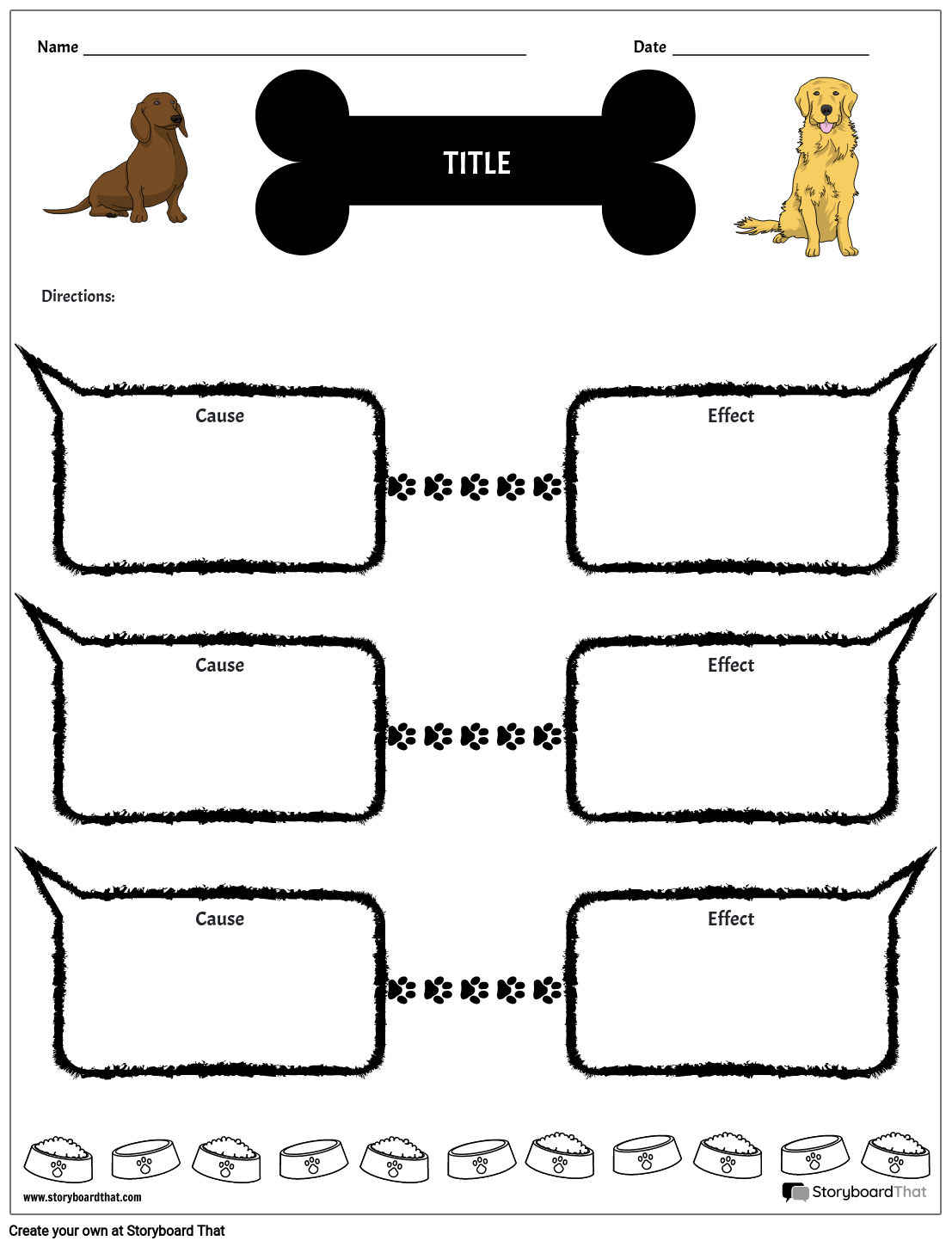 Cute Dog Themed Cause and Effect Worksheet Template