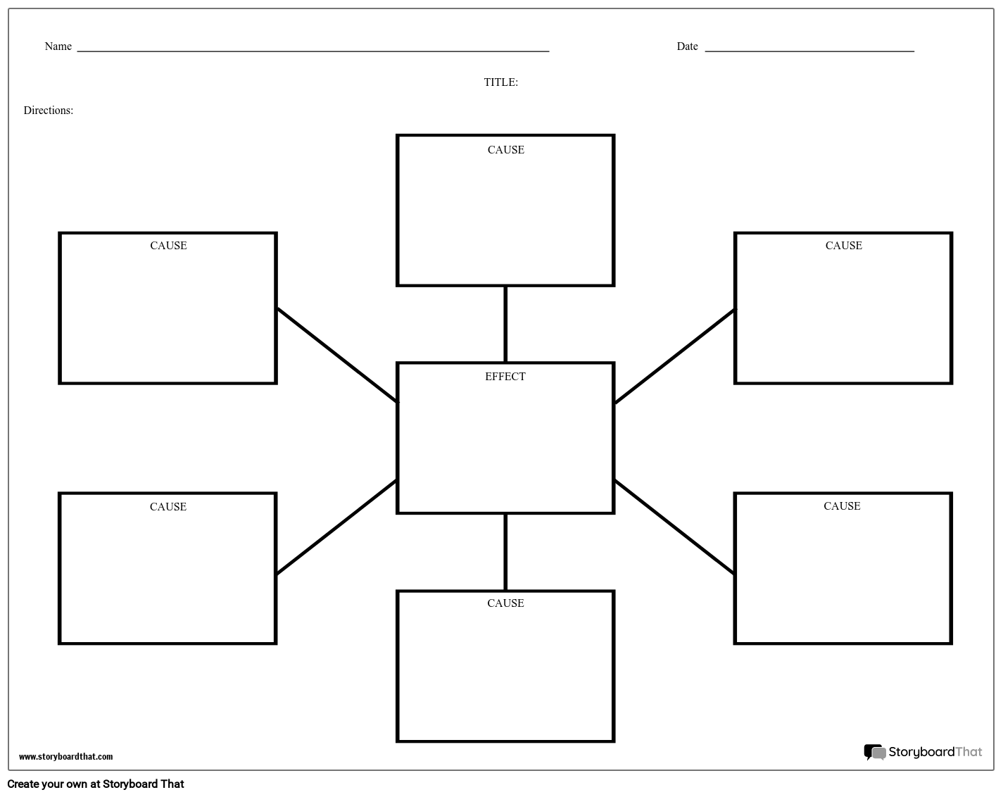 Cause and Effect Worksheet Template with Connected Boxes