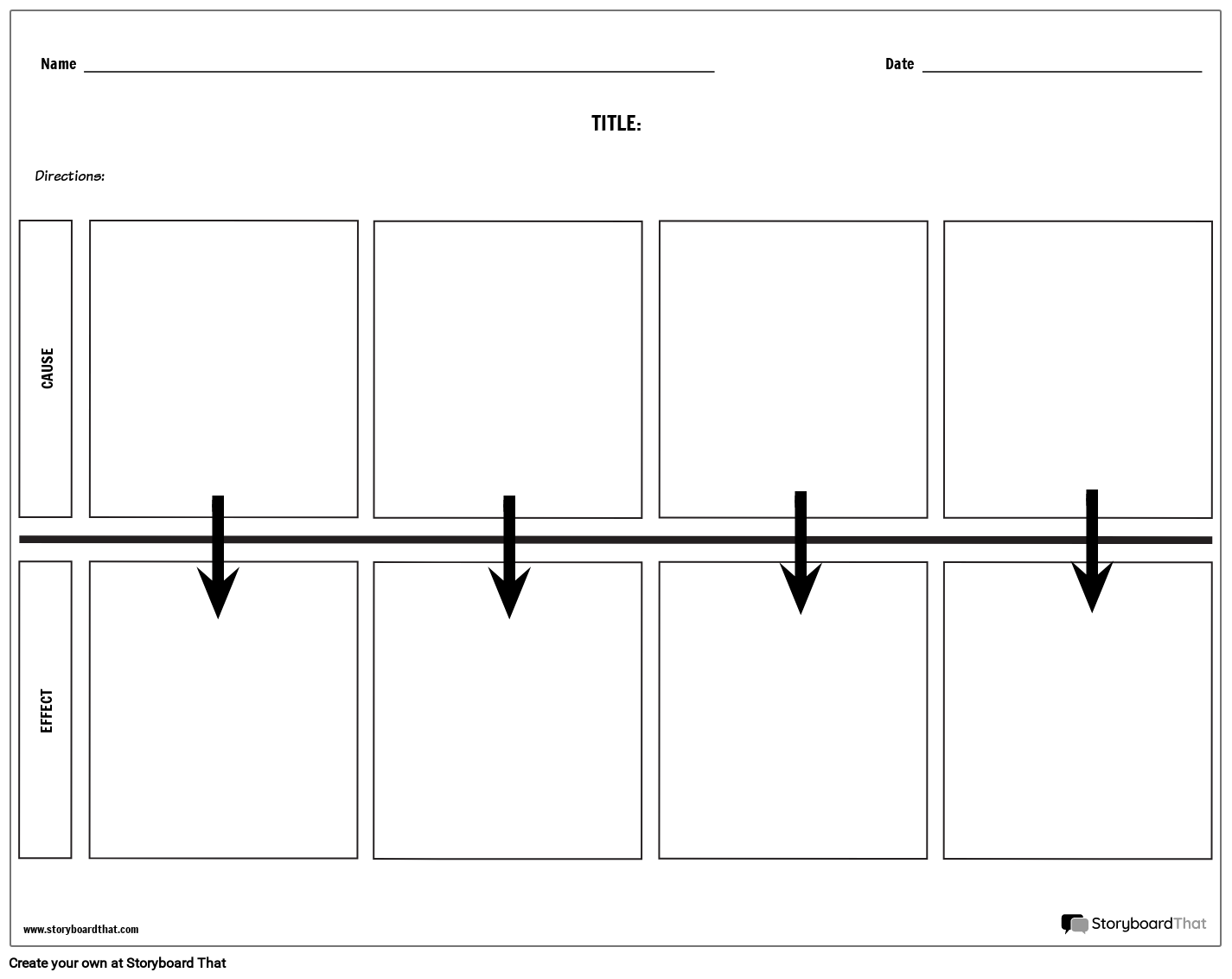 Cause and Effect Worksheet with 8 Empty Boxes